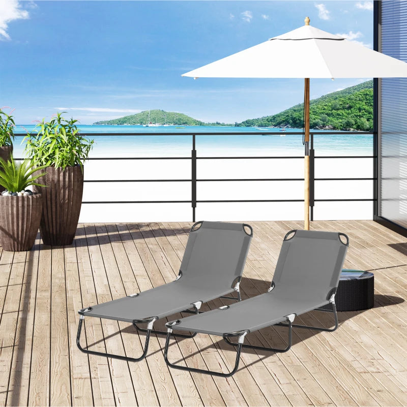 Grey Foldable Sun Loungers Set with Adjustable Backrest