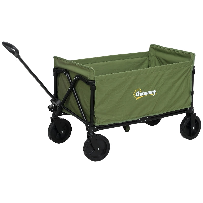 120L Folding Garden Trolley Cart - Green Outdoor Collapsible Wagon with Wheels & Adjustable Handle for Beach, Camping & Festivals