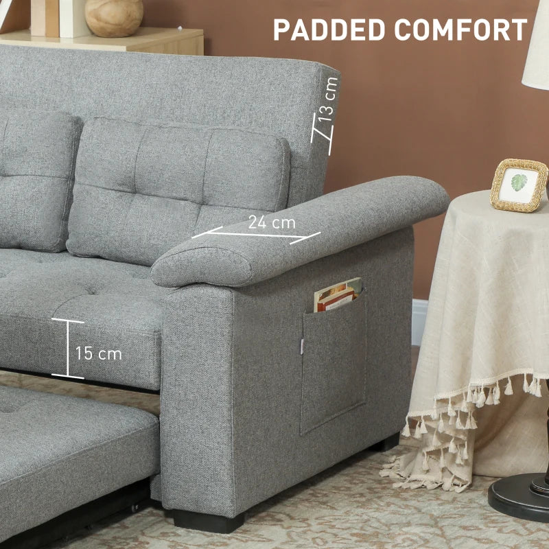 Fabric 2-Seater Click Clack Sofa Bed with Pocket Springs, Cushions and Side Pockets for Living Room