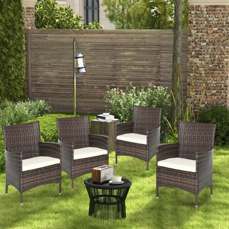 4-Piece Grey Rattan Patio Chair Set with Cushions