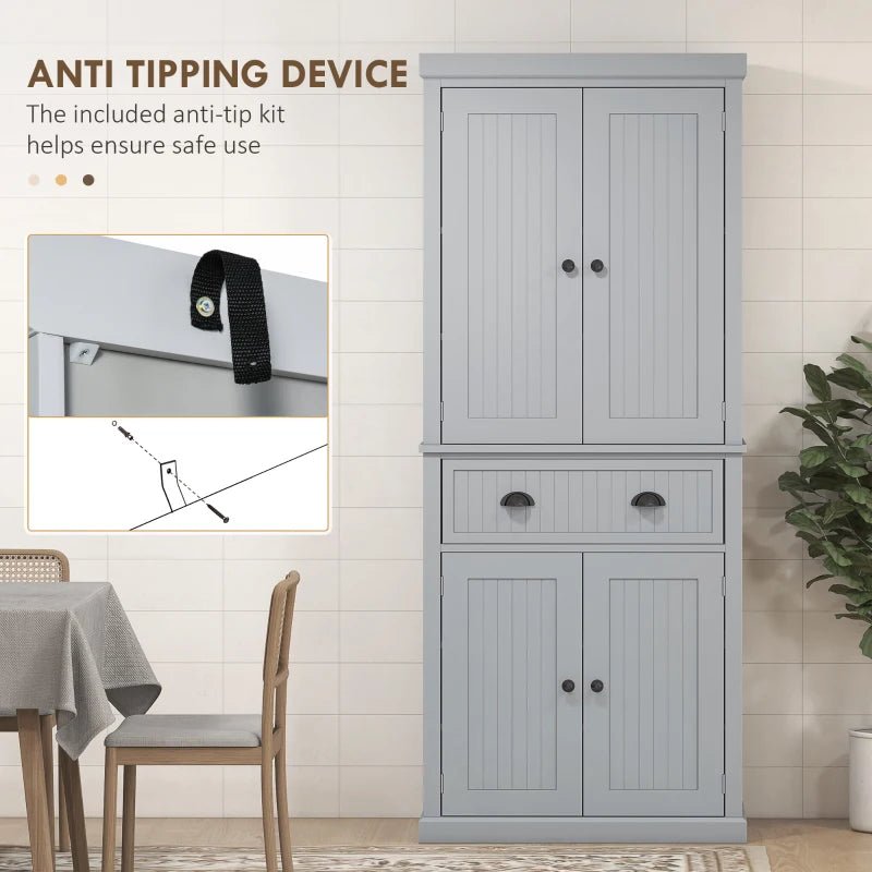 Freestanding Multi-Storage Kitchen Cabinet in Stylish Grey for Organized Cooking Space