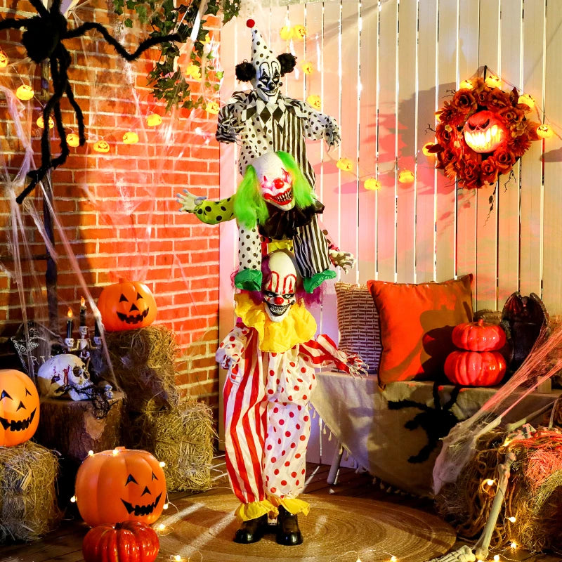 Life Size Stackable Animated Clown with Red Light Up Eyes - Scary Sound Activated Halloween Decoration, Battery Operated Indoor Prop