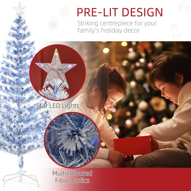6FT Pre-Lit Artificial Fibre Optic Christmas Tree with LED Lights - Easy Storage Seasonal Decoration in White & Blue