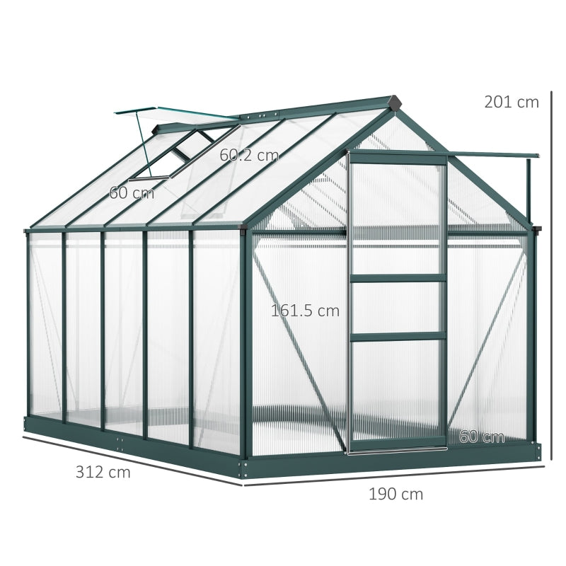 6ft x 10ft Large Dark Green Polycarbonate Greenhouse with Slide Door and Window