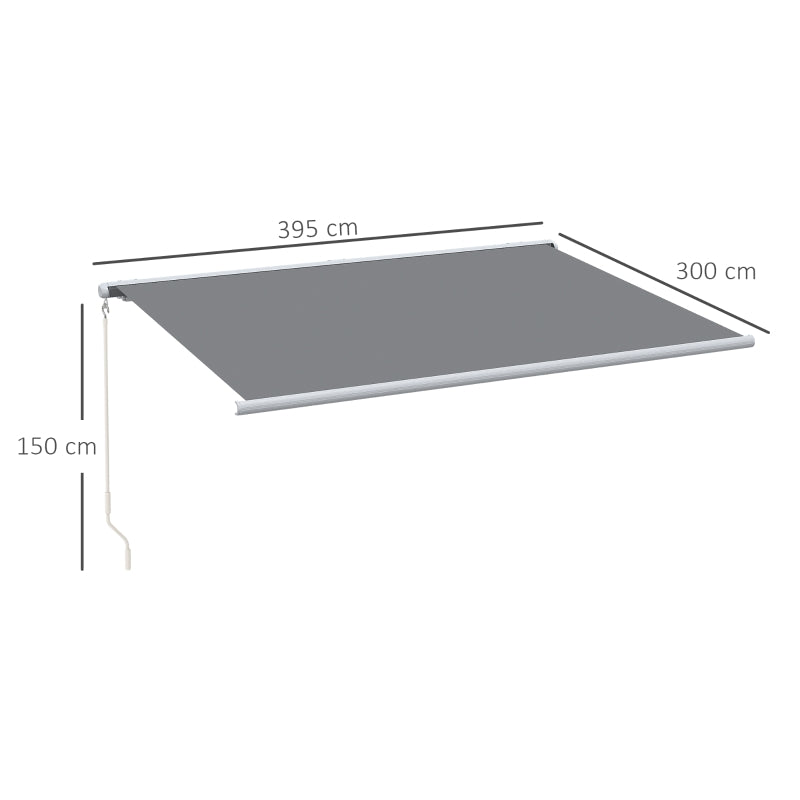 Grey 4m x 3m Retractable Awning With LED Light and Remote Controller