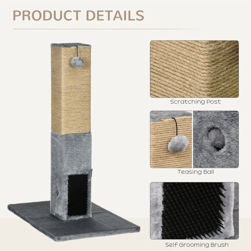 79cm Cat Tree Scratching Post - Indoor Jute Scratcher Climber with Carpet Base & Dangling Toy - Grey