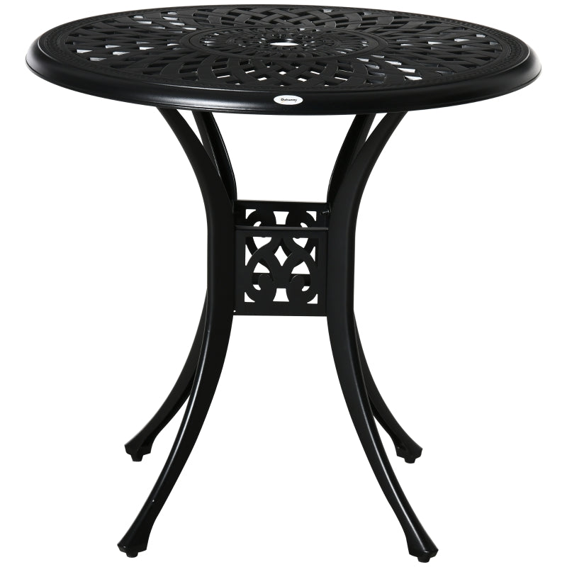 Black Round Outdoor Dining Table with Parasol Hole - 78cm