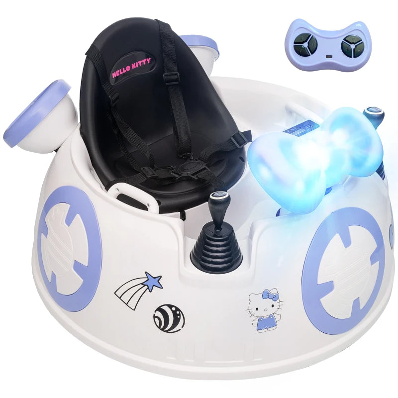 Hello Kitty Kids Ride On Bumper Car with Remote Control Joysticks Music Lights Safety Belt White