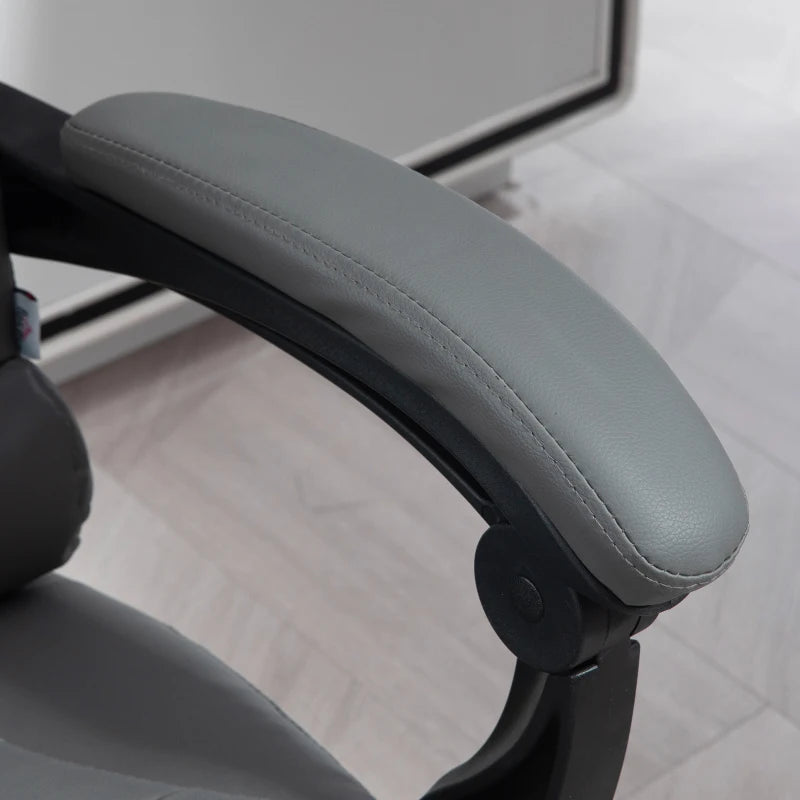 Executive Office Chair with Swivel Wheels, Reclining Backrest & Retractable Footrest - Stylish Grey Home Office Seating