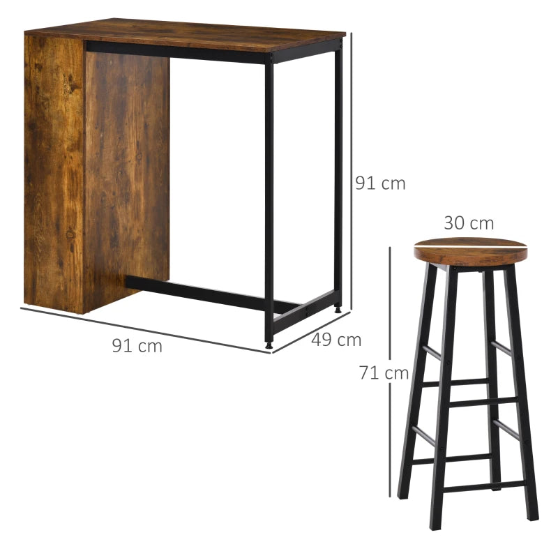 Industrial Bar Table Set for 2 - 3 Piece Pub Table & Bar Stools with Storage Shelf for Kitchen & Dining