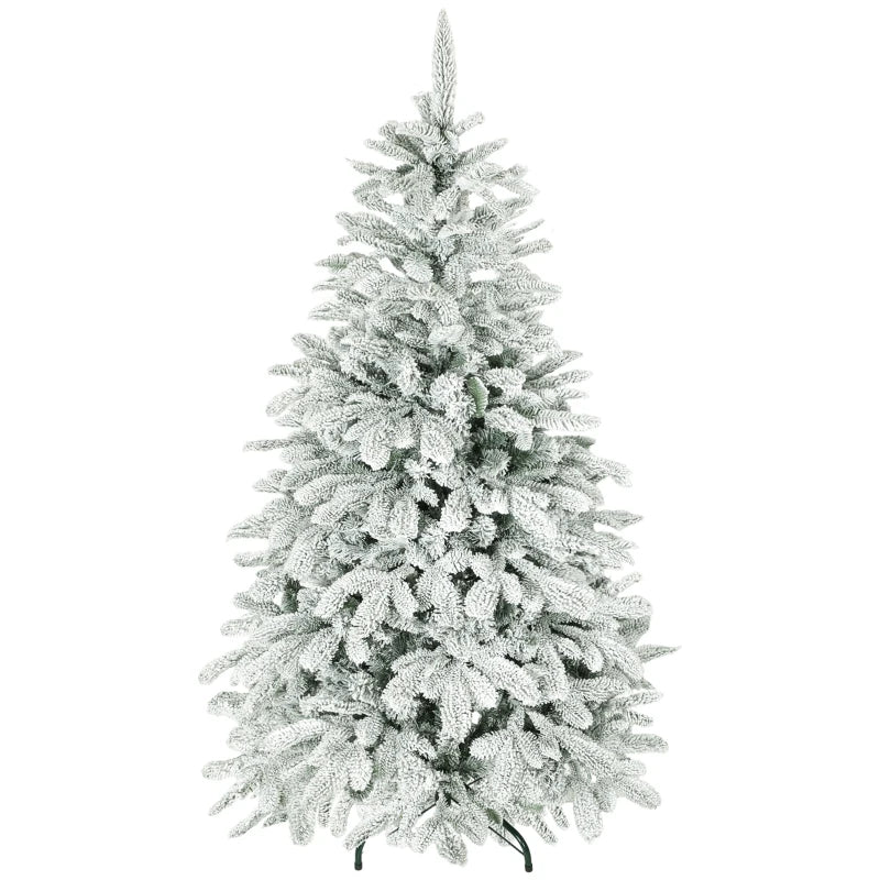5ft Flocked Christmas Tree with 717 Branches - Hinged Design, Foldable Metal Stand, Easy Assembly for Home & Office Decor