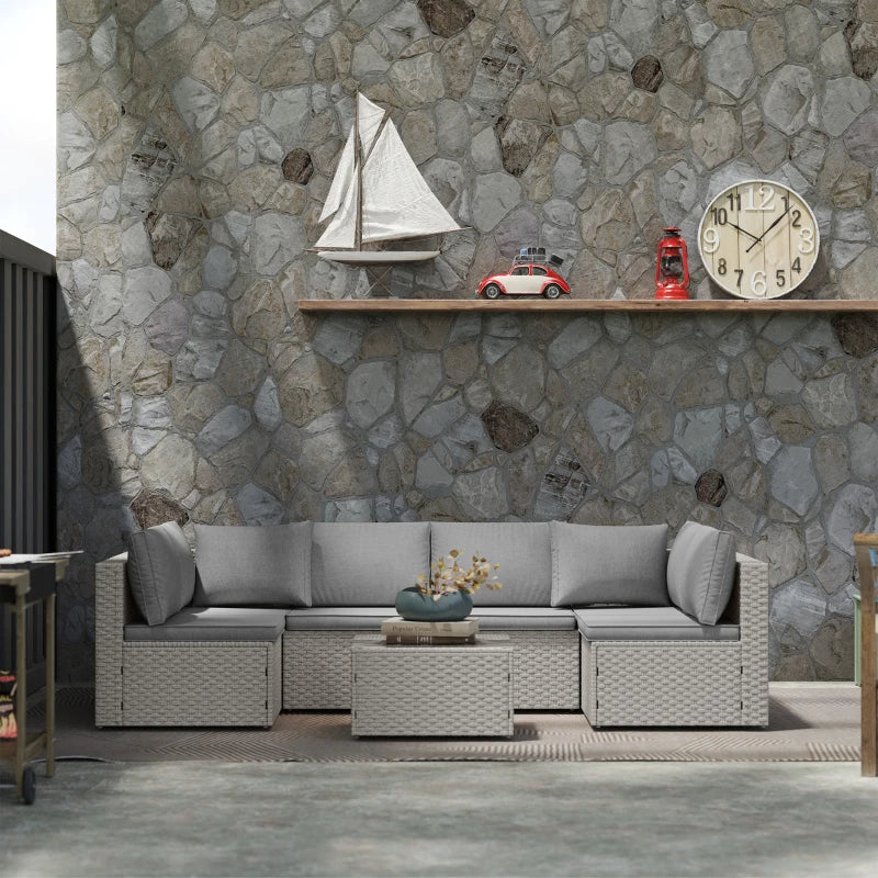 Grey Seven-Piece Modular Rattan Furniture Set for Outdoor Patio and Garden