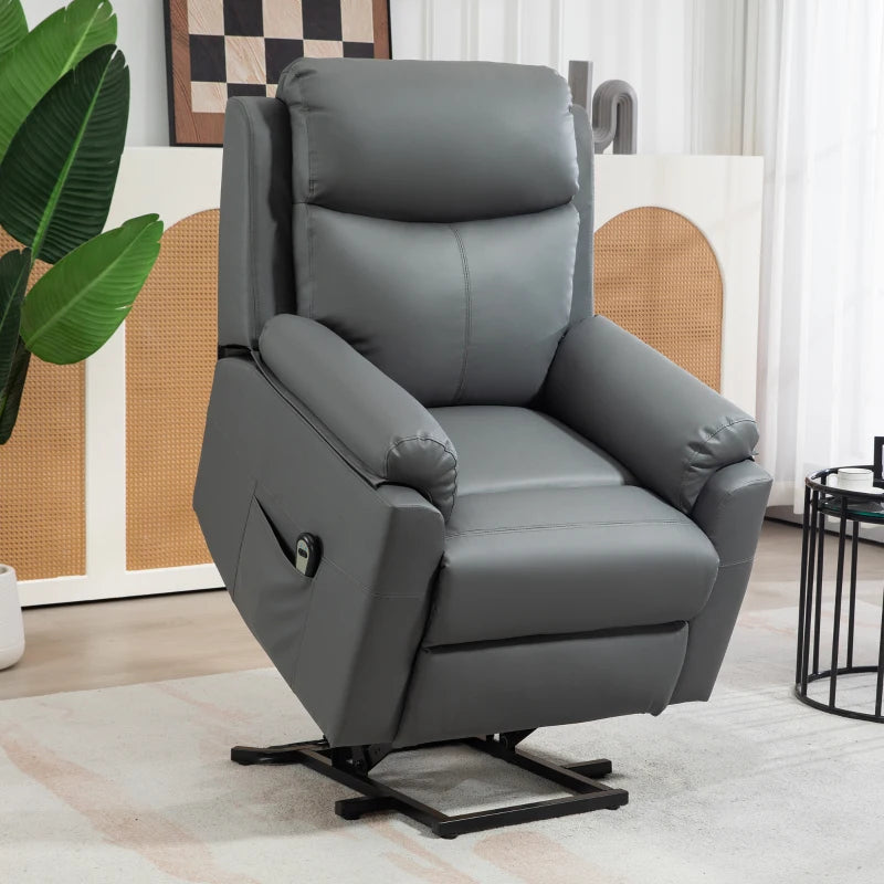 Charcoal Grey Faux Leather Electric Riser Recliner Chair with 70° Recline for Ultimate Comfort