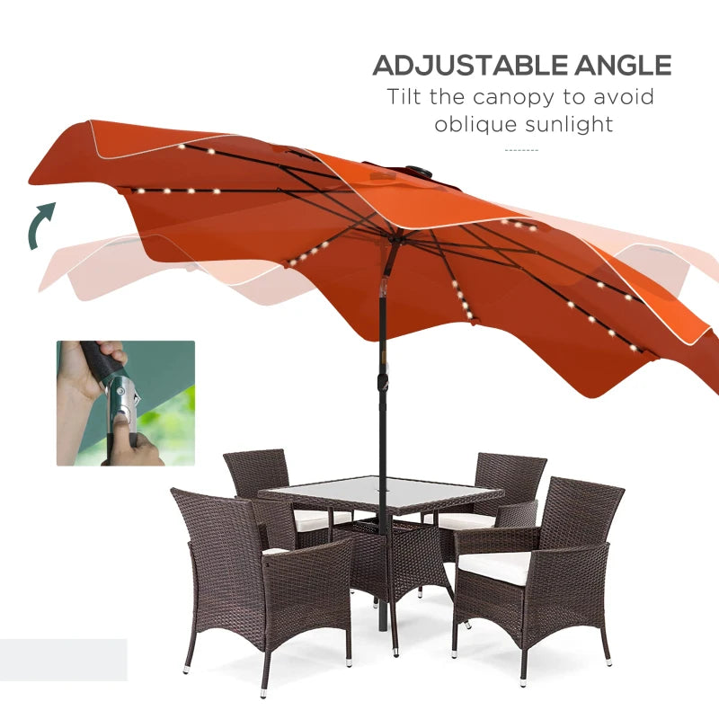 Orange Solar LED Patio Umbrella, Tilt & Crank, 3x3m