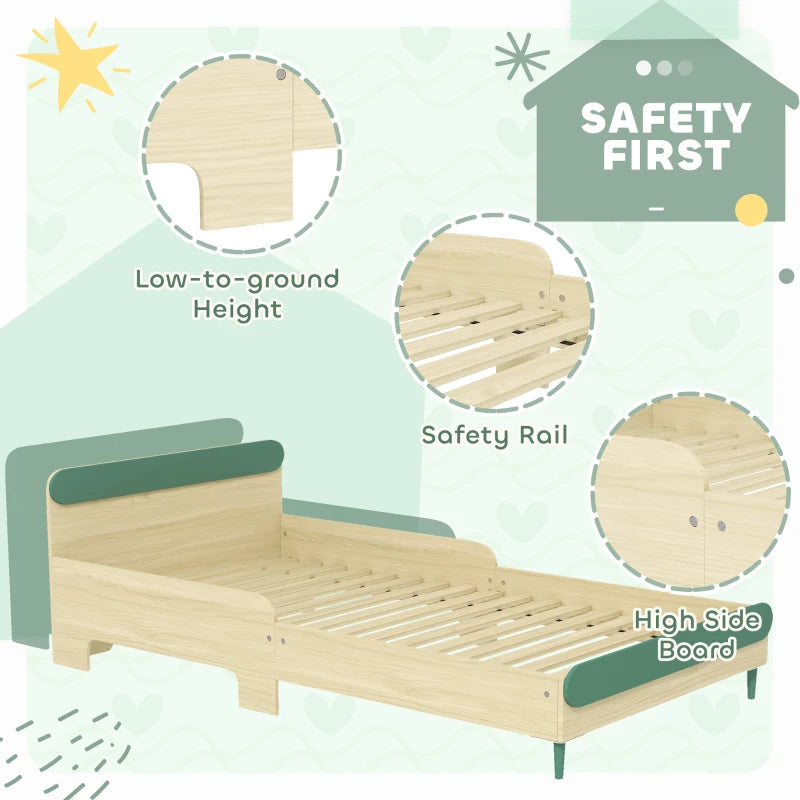 Green Toddler Bed with Safety Rail for Ages 3-10, 195x103x60.5cm - Safe & Stylish Kids' Sleep Solution