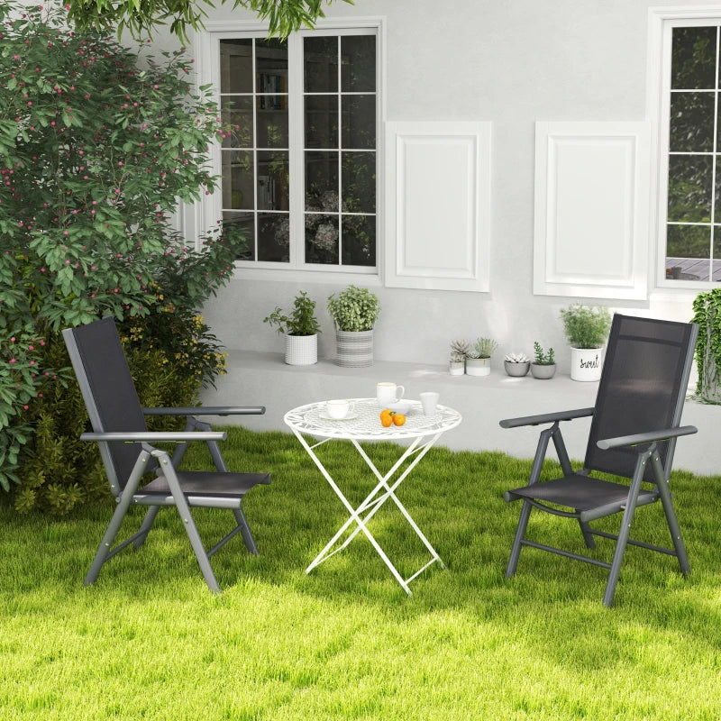 Set of 2 Dark Grey Folding Camping Chairs - Aluminium Frame with Breathable Mesh Back and Seat, Garden Armrest Chairs for Outdoor Use