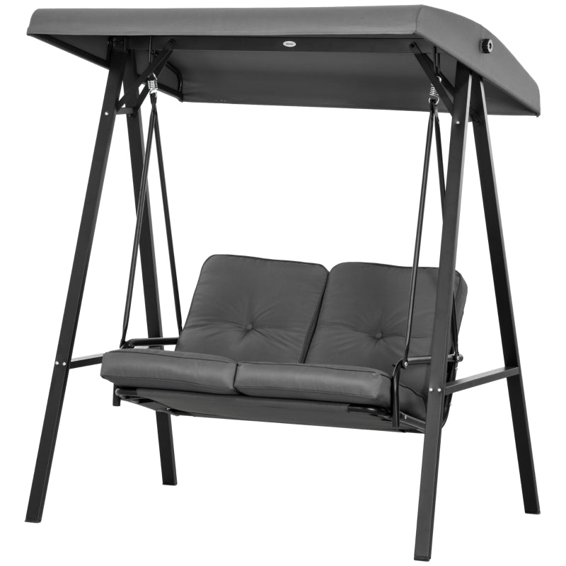 Two-Seater Garden Swing Bench with Adjustable Canopy - Dark Grey - Outdoor Patio Furniture