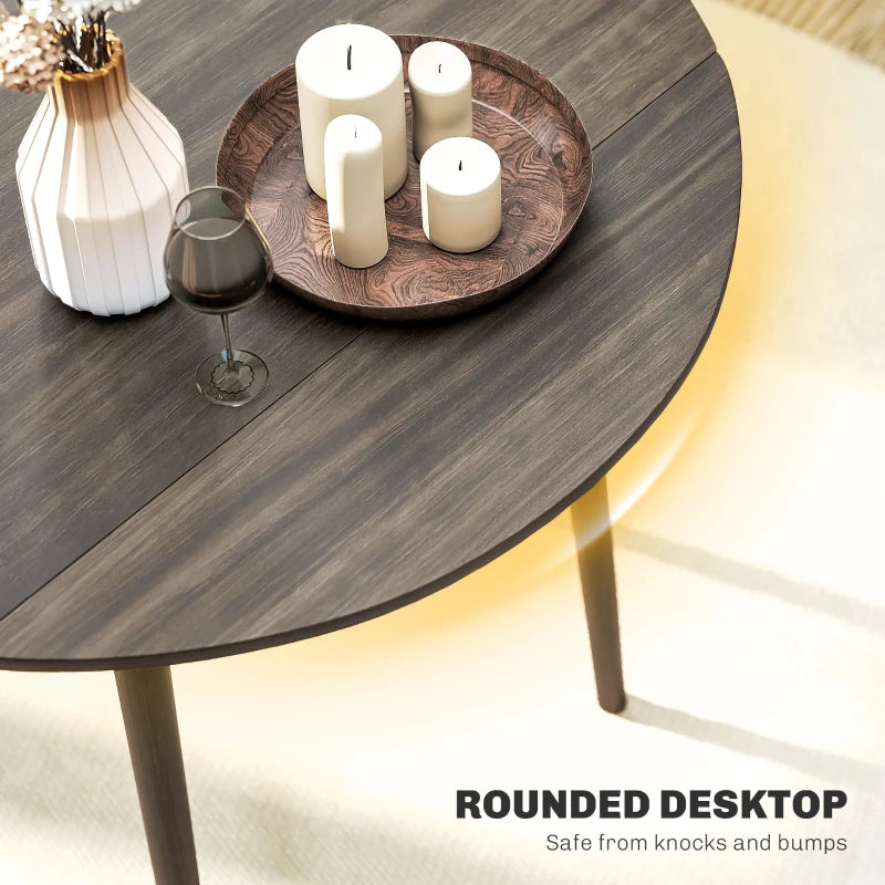 Modern Round Folding Dining Table for 4 - Space-Saving Drop Leaf Kitchen Table with Wood Legs in Grey