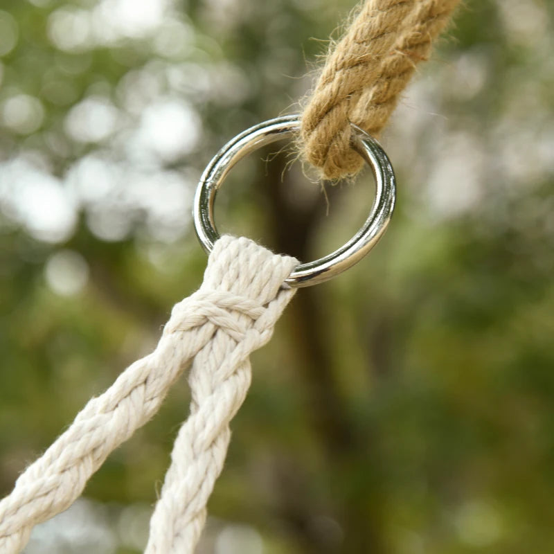 Cream White Cotton Rope Hammock Chair with Metal Frame