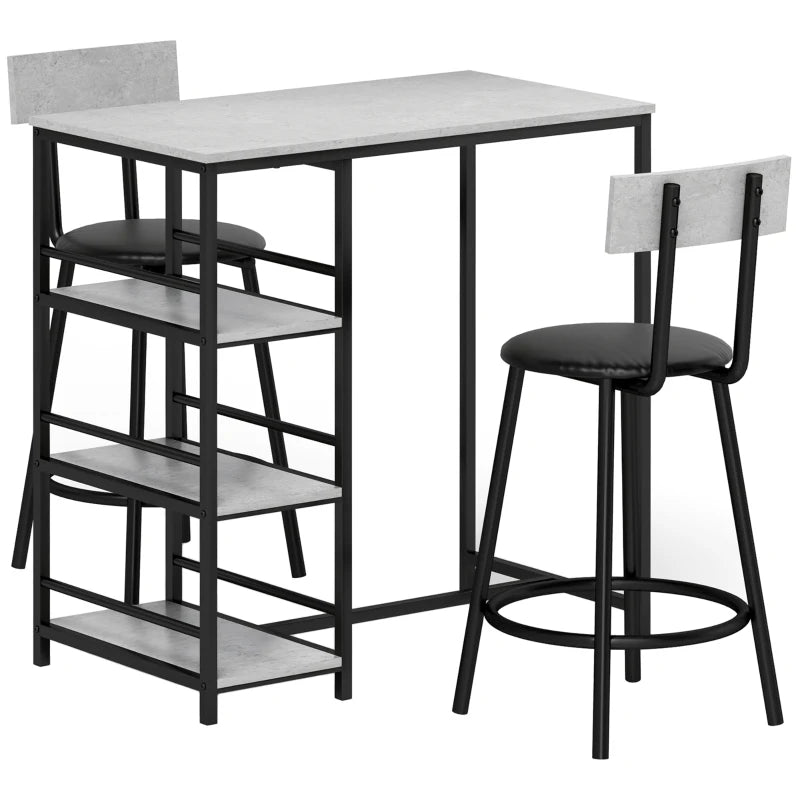 Stylish 3-Piece Kitchen Dining Set with Shelves - Modern Grey and Black Design for Small Spaces