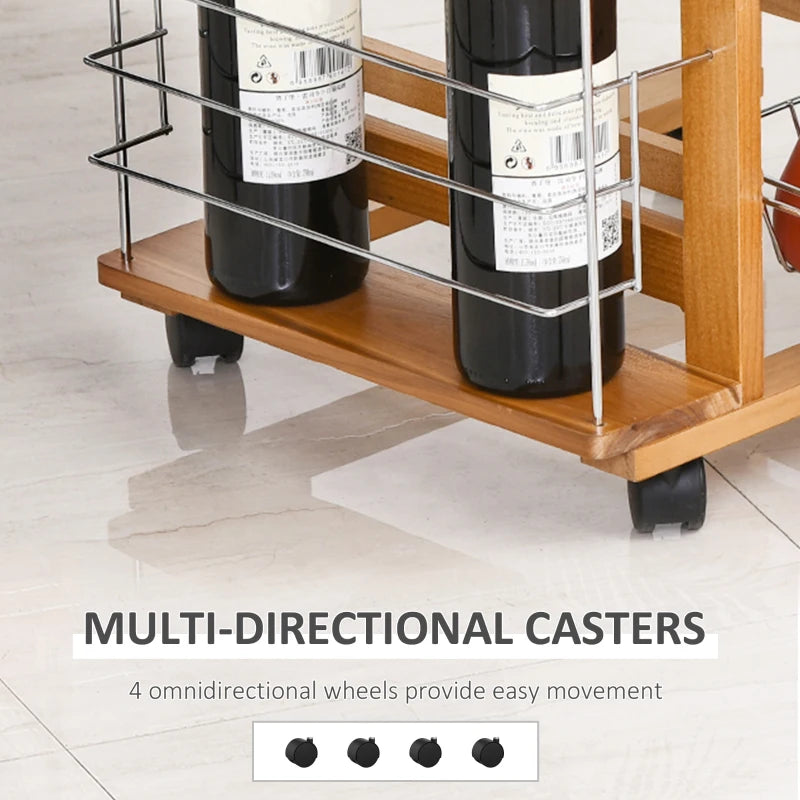 Rolling Kitchen Cart with 4 Basket Drawers & Side Racks - Utility Storage on Wheels for Dining Room, Brown Finish