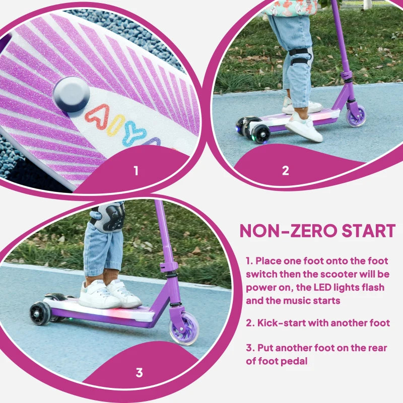 Electric Scooter for Kids 4-7 Years with LED Lights and Rear Wheels Purple