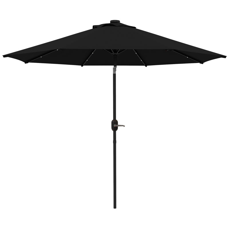 Black 2.7m Patio Umbrella with Tilt Crank and LED Lights
