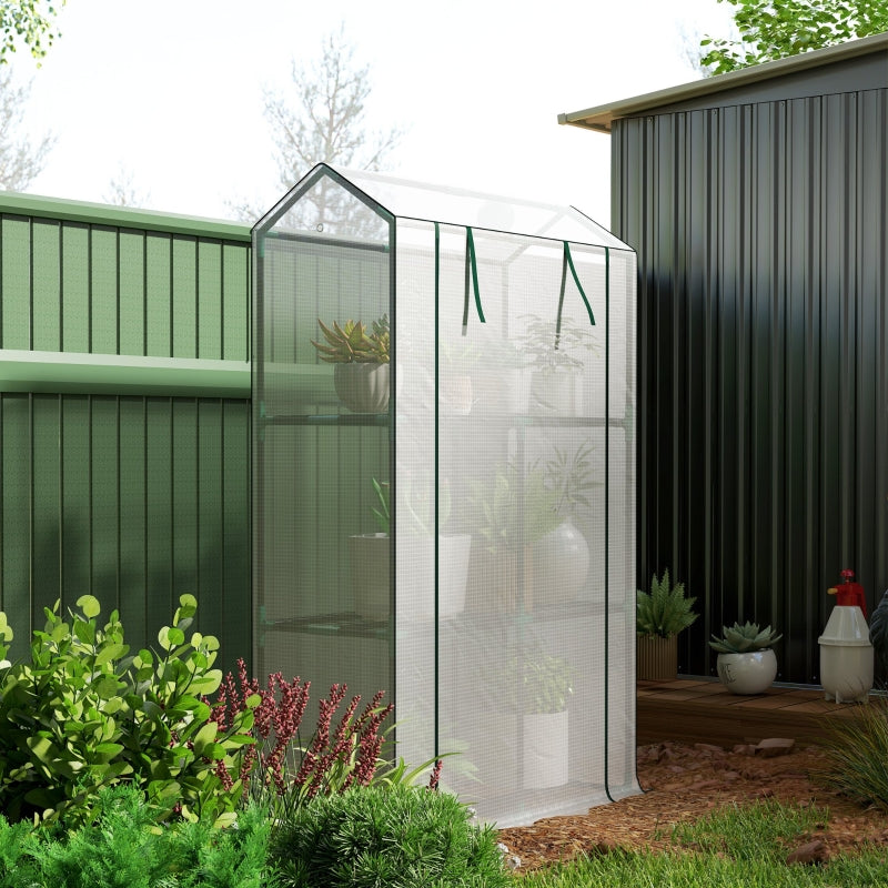40 x 100cm Three Shelf Steel Frame Greenhouse - White