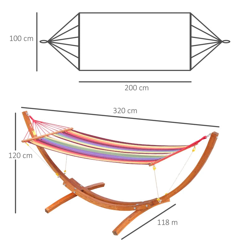 Multicolour Outdoor Hammock with Wooden Arc Stand - Garden Swing Bed