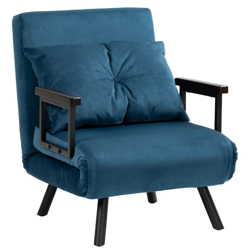 Velvet-Feel Single Chair Bed with Pillow in Navy Blue - Versatile 4-in-1 Design for Comfort and Style