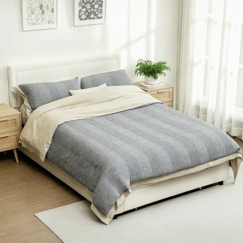 Cream Double Ottoman Bed Frame with Front Drawer for Stylish Storage Solutions