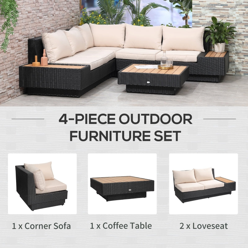 Luxury Black Rattan 4-Piece Outdoor Corner Sofa Set