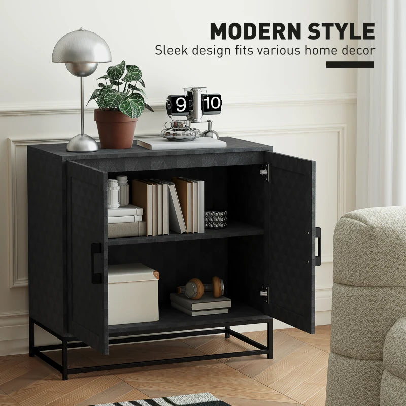 Modern Black Sideboard Storage Cabinet with Adjustable Shelf & 2 Doors - Freestanding Furniture for Living Room
