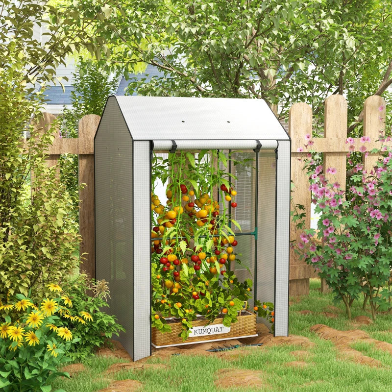 Portable White Mini Greenhouse with 4 Shelves for Plants, 100x80x150cm