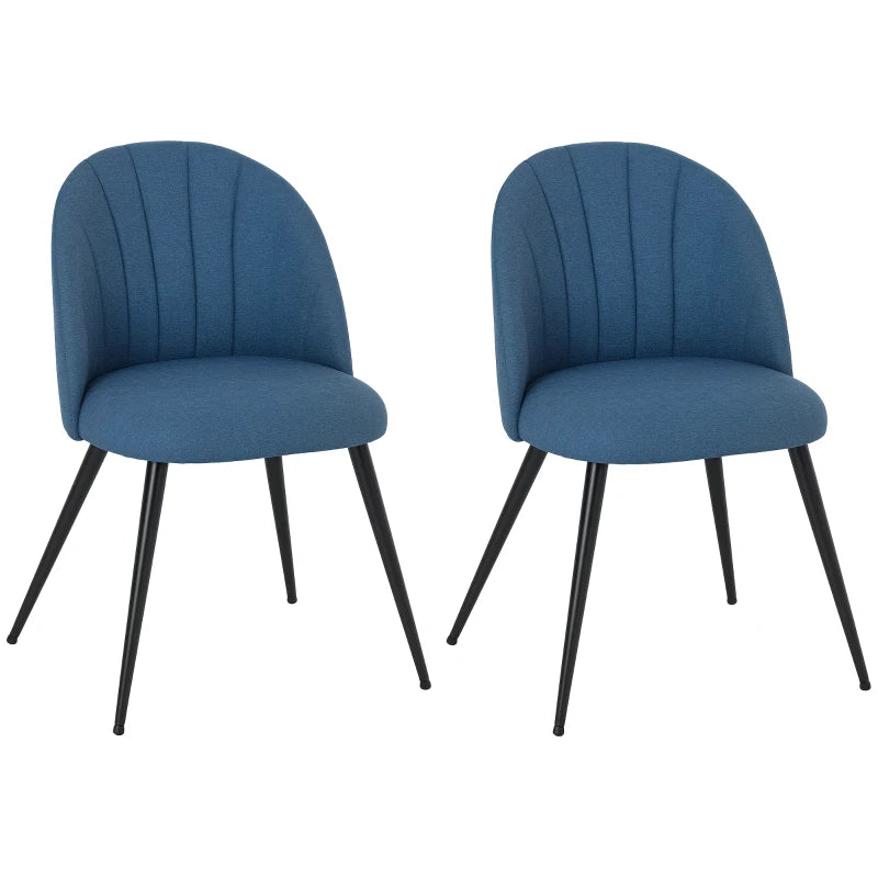 Modern Blue Dining Chairs Set of 2 - Upholstered Kitchen Chairs with Metal Legs, Shell Backrest & Padded Seat for Home