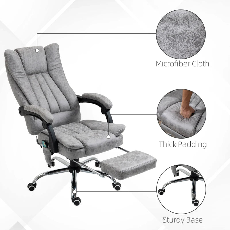 Vinsetto 6-Point Vibrating Massage Office Chair with Heat - Breathable Faux Leather, High Back, Adjustable Height, Grey
