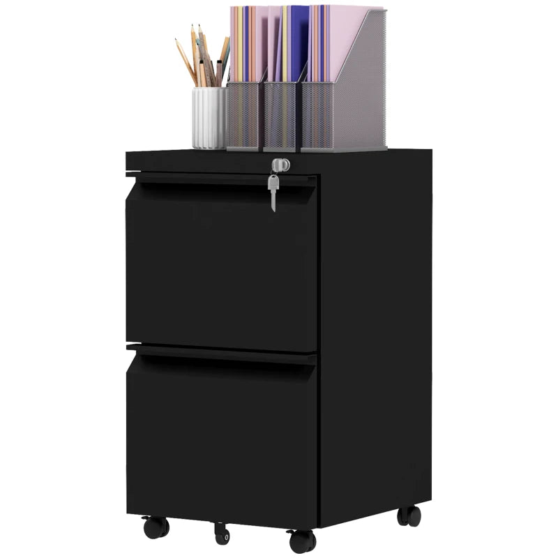 Vinsetto 2-Drawer Mobile Filing Cabinet - Lockable Steel File Storage for Letter, A4 & Legal Size - Pre-Assembled, Black