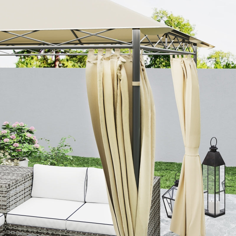 3m x 3m Beige Garden Gazebo with Double Roof, Metal Frame, Curtains & Solar-Powered LED Lights - Outdoor Canopy Shelter for Patio & Decking