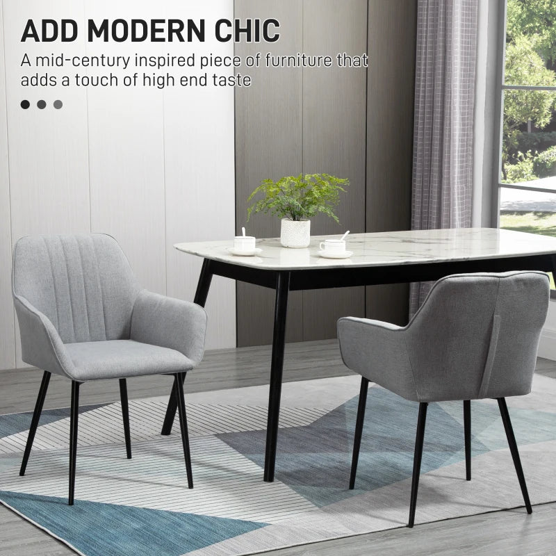 Set of 4 Upholstered Linen Dining Chairs with Metal Legs - Light Grey Kitchen & Living Room Furniture