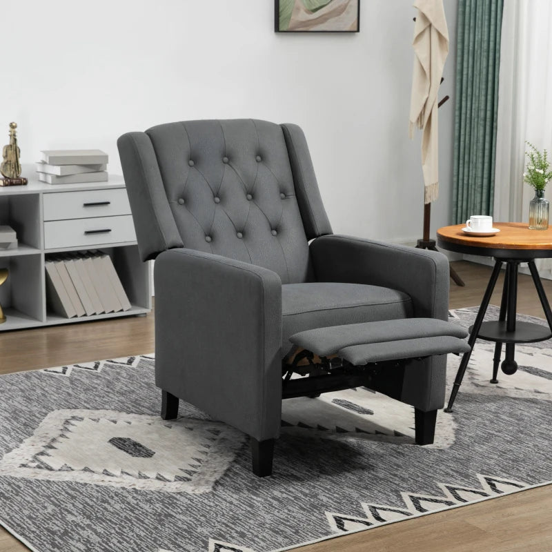Stylish Wingback Recliner Chair for Home Theatre, Button Tufted Microfibre Armchair with Leg Rest in Deep Grey
