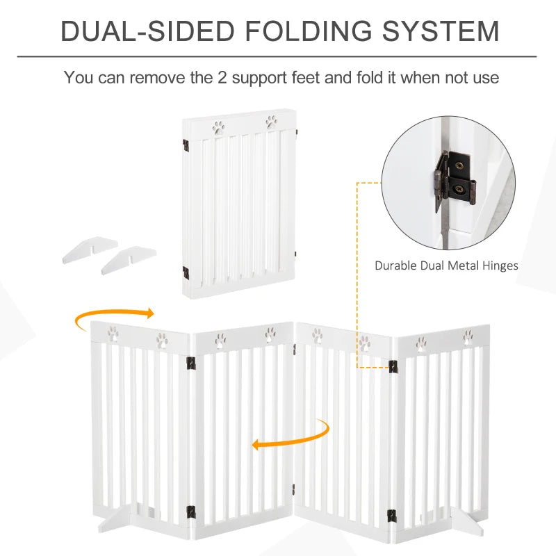 Foldable Wooden Pet Gate - Freestanding Dog Safety Barrier with Support Feet for Home Use