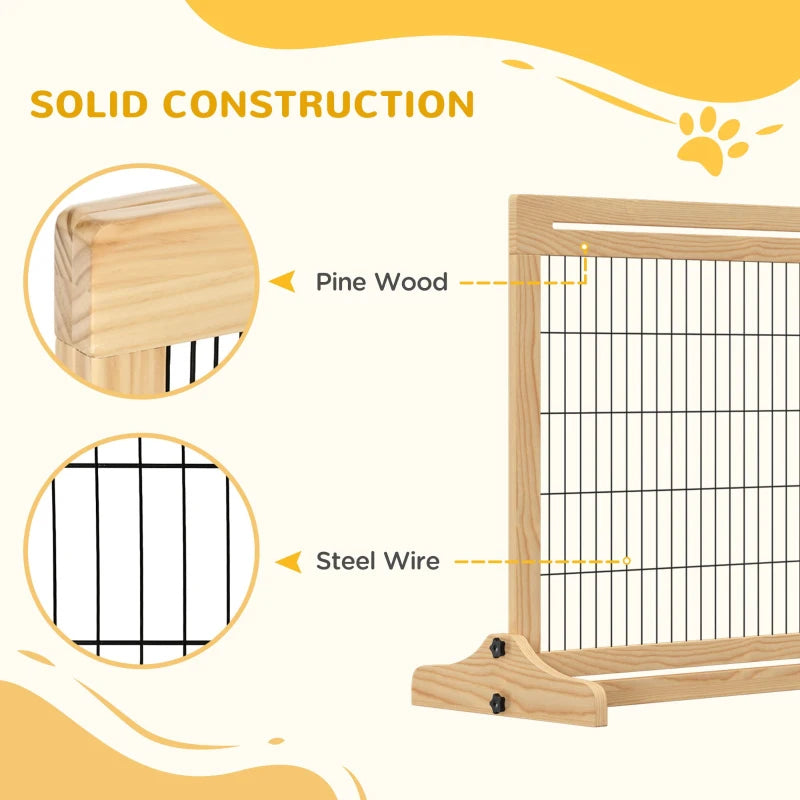 Freestanding Dog Gate - Foldable Indoor Pet Fence, Wooden Barrier for Doorways & Hallways, Adjustable 69H x 104-183 cm