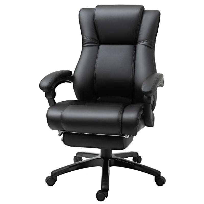 Vinsetto Executive Office Chair - PU Leather Swivel Desk Chair with Footrest, Adjustable Height, Wheels, Black for Home & Office