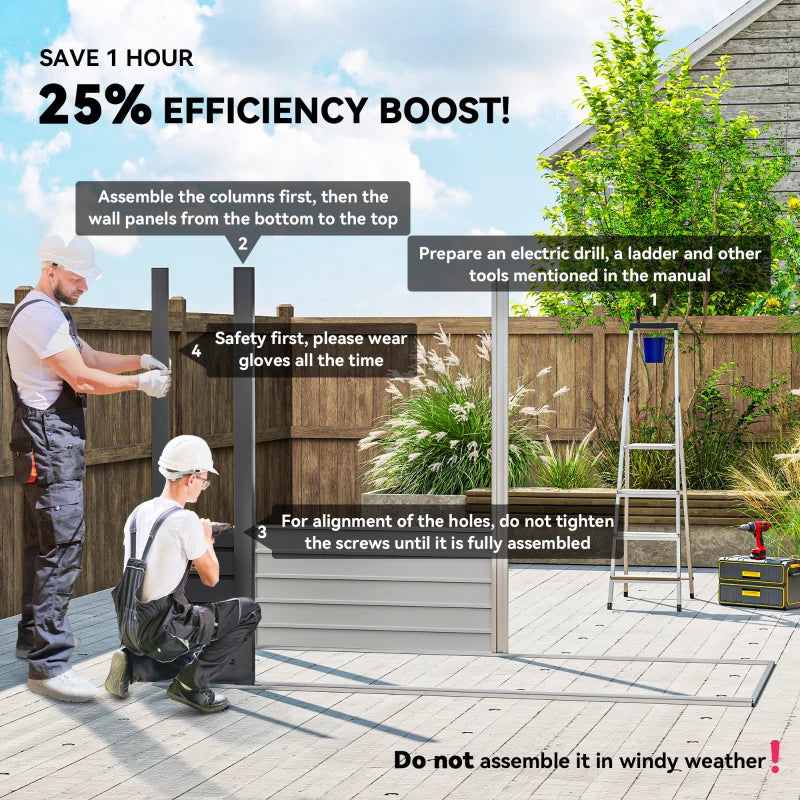 Grey 3.7ft x 7.9ft Galvanised Steel Shed With Latched Door And Padlock Doors