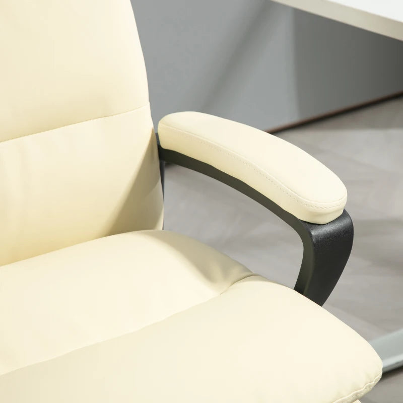 Vinsetto Cream White PU Leather Office Chair - Adjustable Height, Swivel Rolling Wheels for Home & Study