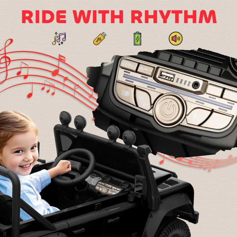 Kids Electric Ride On Car with Remote Control Music Horn LED Lights for Ages 3-5 Black