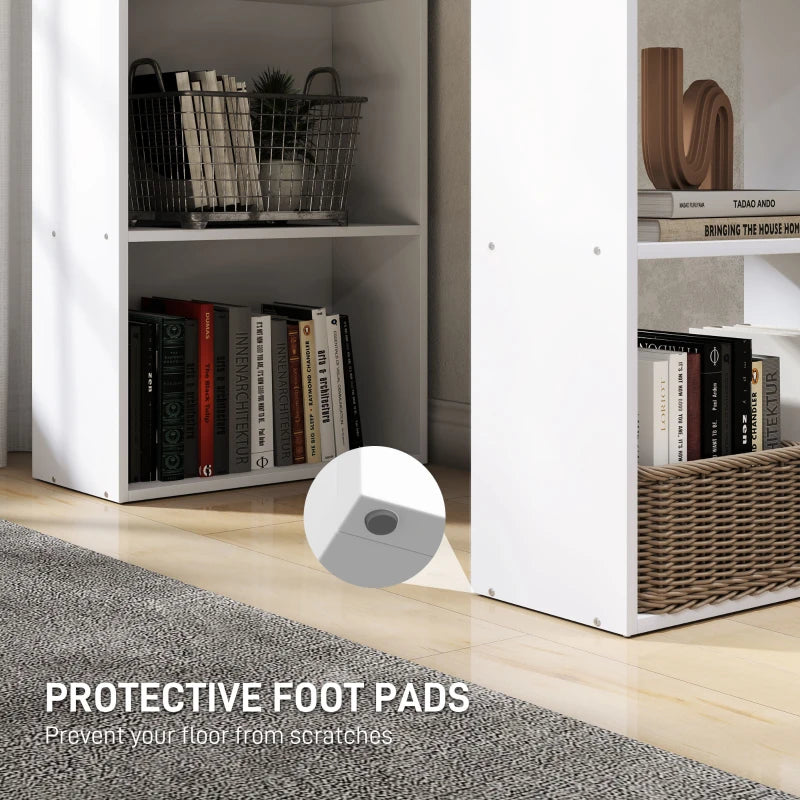 120cm White Wooden Computer Desk with 6-Tier Bookshelves - Stylish Home Office Laptop Table & Writing Workstation