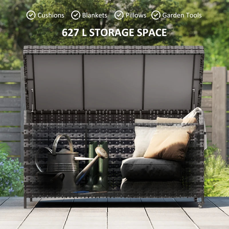 Dark Grey 627L Rattan Storage Box - Stylish Outdoor & Indoor Organizer