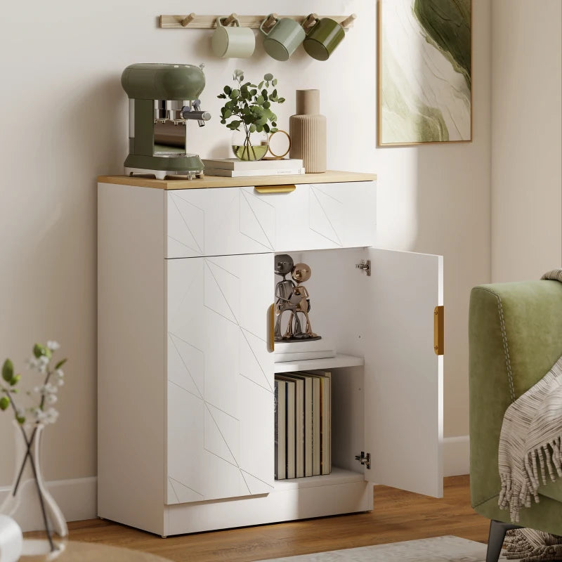 Modern White Sideboard Storage Cabinet with Drawer & Adjustable Shelf - Versatile Cupboard for Living Room, Kitchen, Dining Room, Entryway