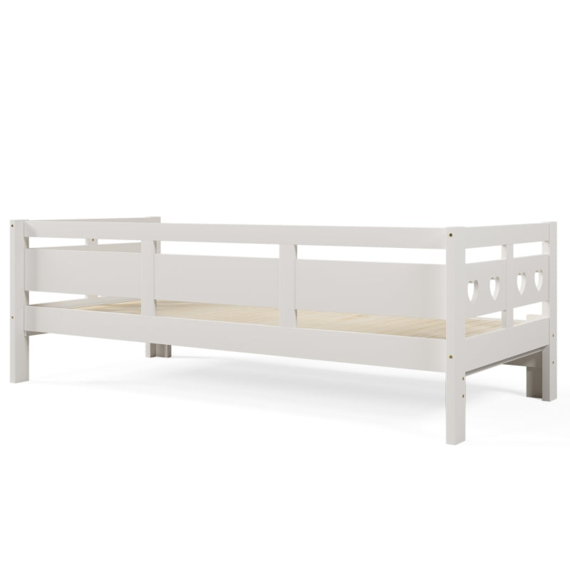 Heart-Shaped Wooden Daybed Frame with Trundle for Kids and Adults White Sofa Bed